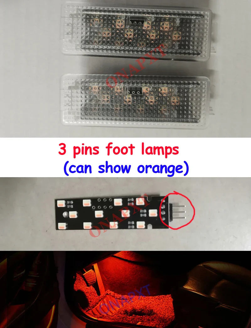 BMW Footwell Light 3-Pin Orange Blue Ambient Lamp | Interior LED Upgrade for 1 2 3 4 5 Series F30 F32 F36 F10 F11 F18