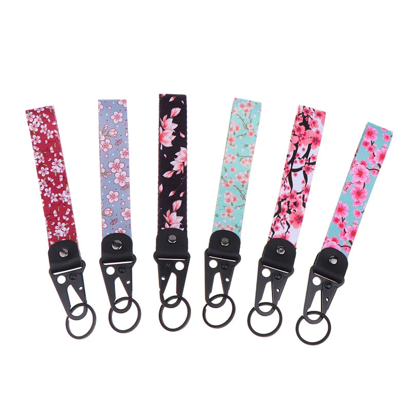 Sakura Cherry Blossom Car Keychain Lanyard | Metal Key Holder with Alloy Clip