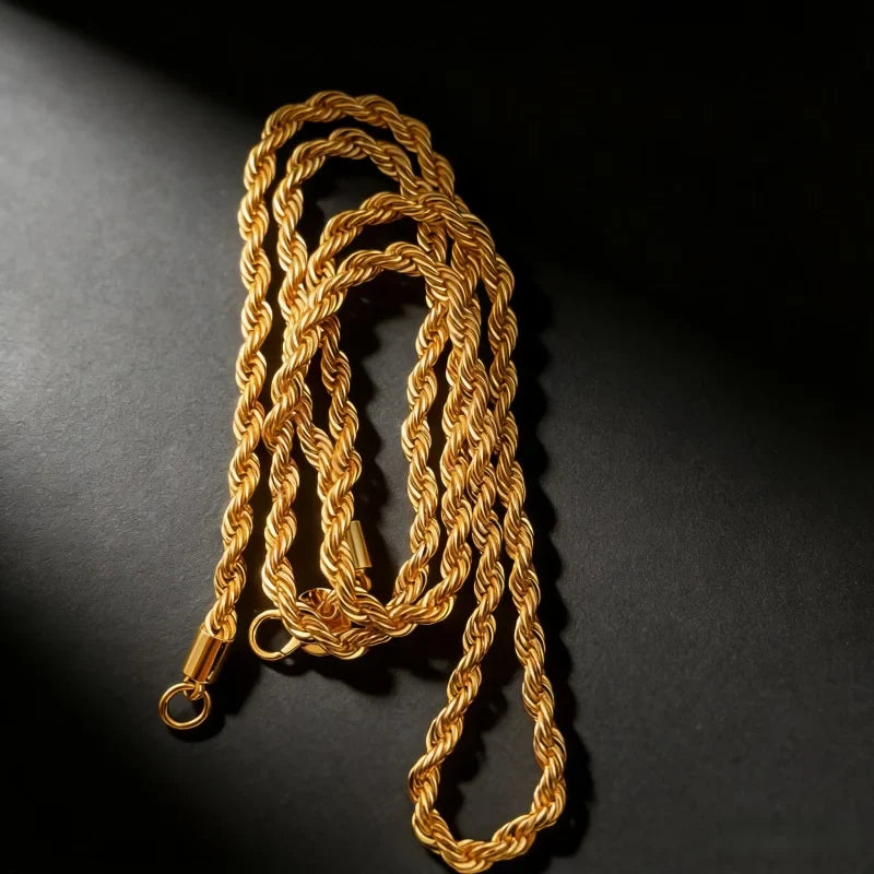 Andara 925 Sterling Silver 18K Gold Plated 4MM Twisted Rope Necklace | Unisex Fashion Chain