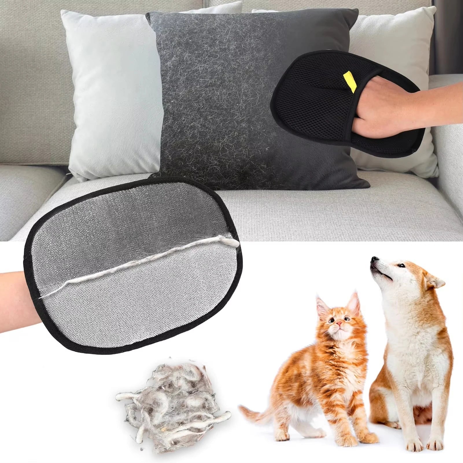 Pet Hair Removal Gloves | Reusable Static Grooming Gloves for Carpets and Furniture