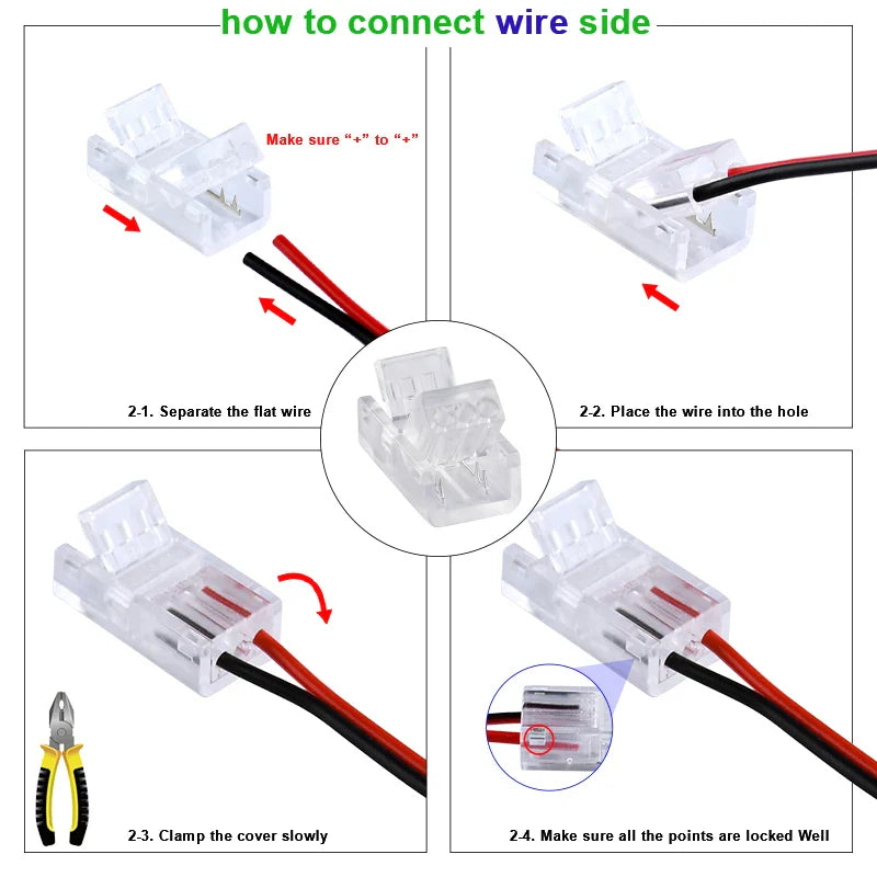 LED Strip Connectors and Fixing Clips Kit | 2-Pin COB Corner Connectors for Tape Lights