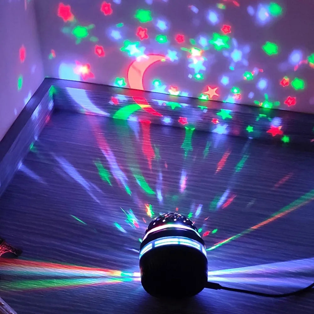Starry Moon Night Light Projector | USB RGB Rotating Ambiance Lamp for Kids Room