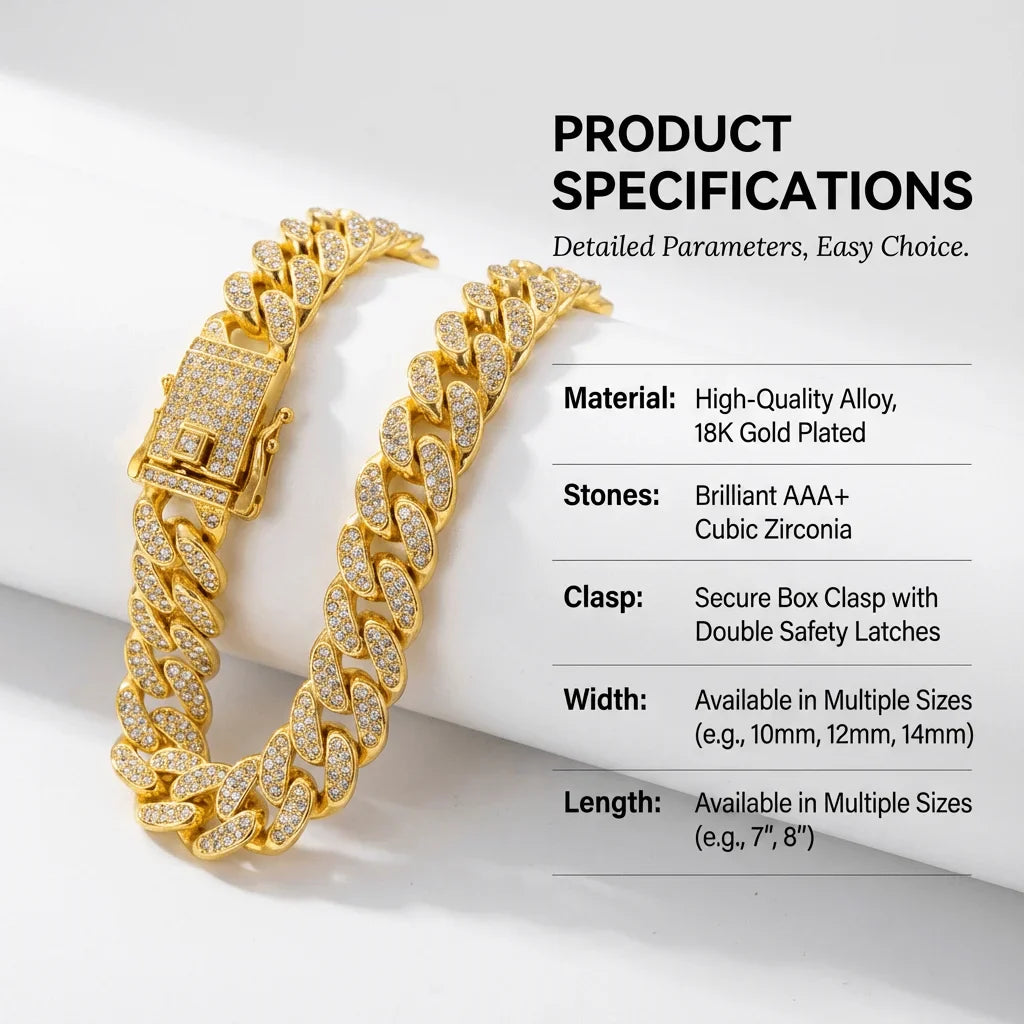 Gold Tone Stainless Steel Cuban Chain Dog Collar | Diamond Inlaid Hip Hop Pet Jewelry