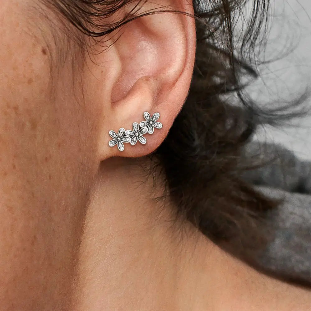 Double Hoop Swallow Sunflower Stud Earrings | 925 Sterling Silver Fine Jewelry Gift for Women
