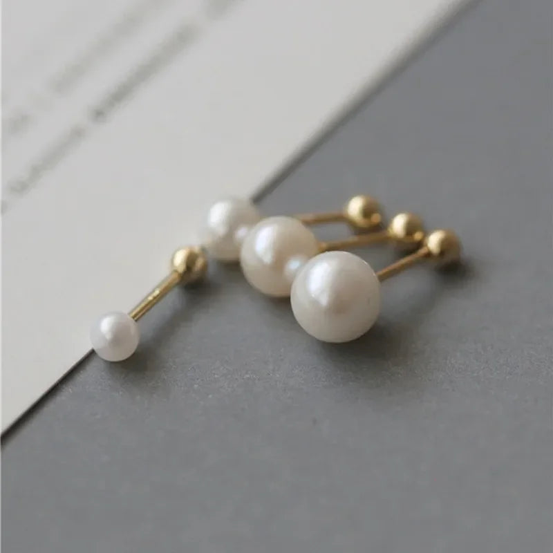 925 Sterling Silver Geometry Pearl Stud Earrings | Fine Jewelry for Women