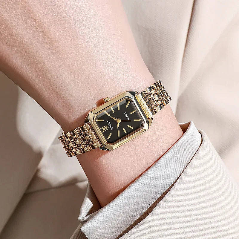 Women's Quartz Watch Rectangle Dial | Fashion Casual Steel Strap Watch