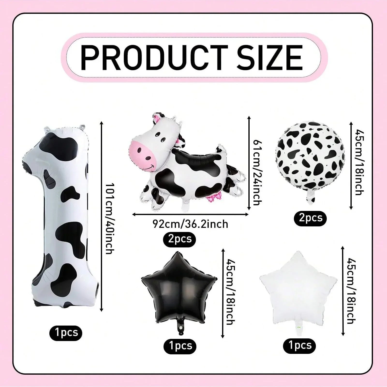 7pcs Big Cow Balloon Set 40 inch Black White Number 0-9 Foil Balloons | Farm Animal Birthday Party Decor
