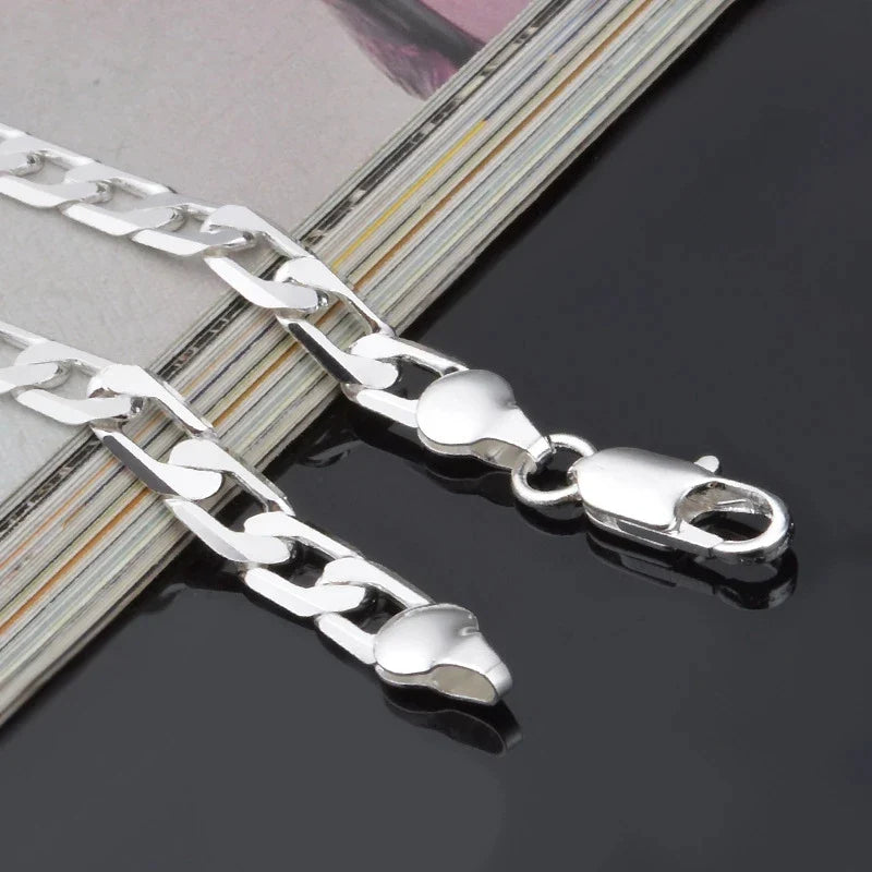 925 Sterling Silver Bracelet | Sideways Charm Bracelet for Men and Women
