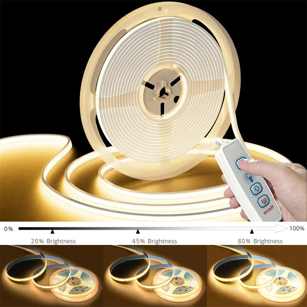 COB LED Strip Lights 5V USB Dimmable | 320 LEDs/m Flexible Ribbon for Kitchen Cabinet Mirror Bedroom
