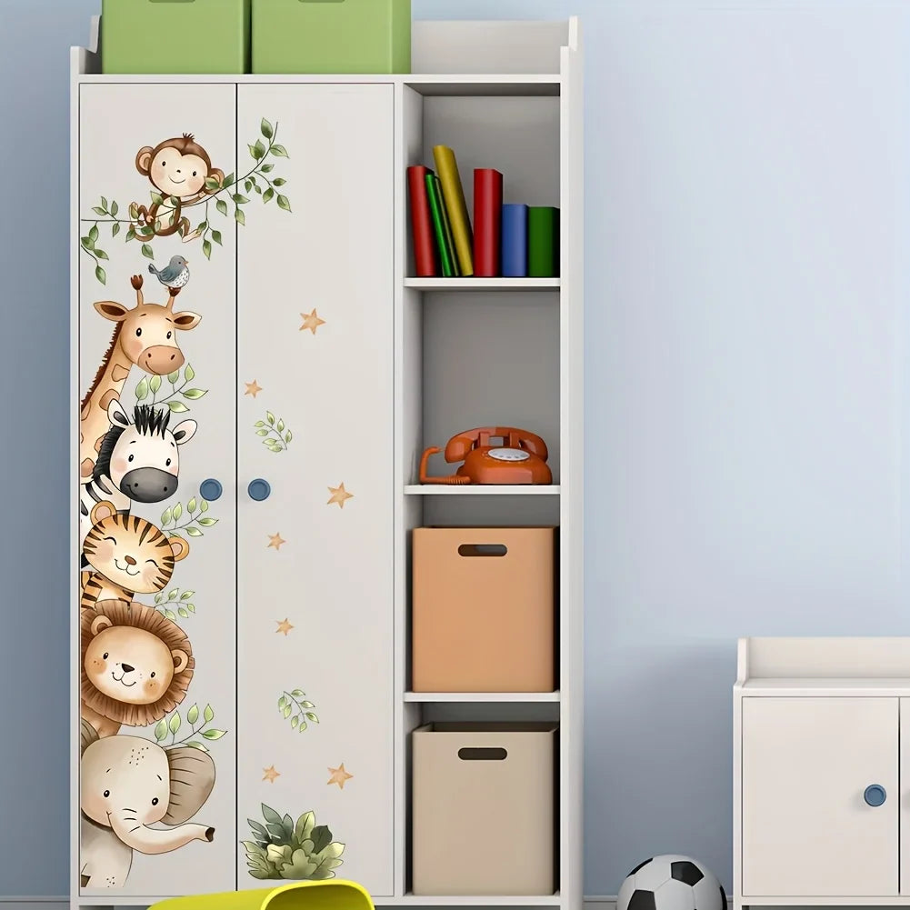 Watercolor Forest Animal Wall Sticker Set | Elephant, Lion, Giraffe, Zebra