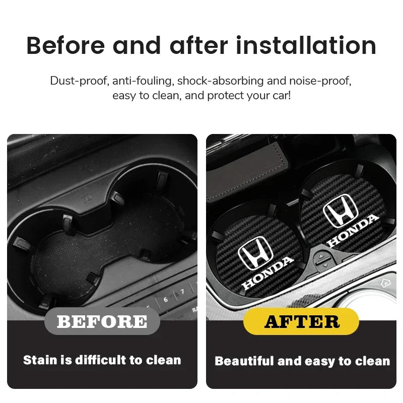 2Pcs Car Cup Groove Pad Leather Sound Insulation Mat | For Honda Civic Accord Fit Jazz Pilot CRV Odyssey Passport City HRV