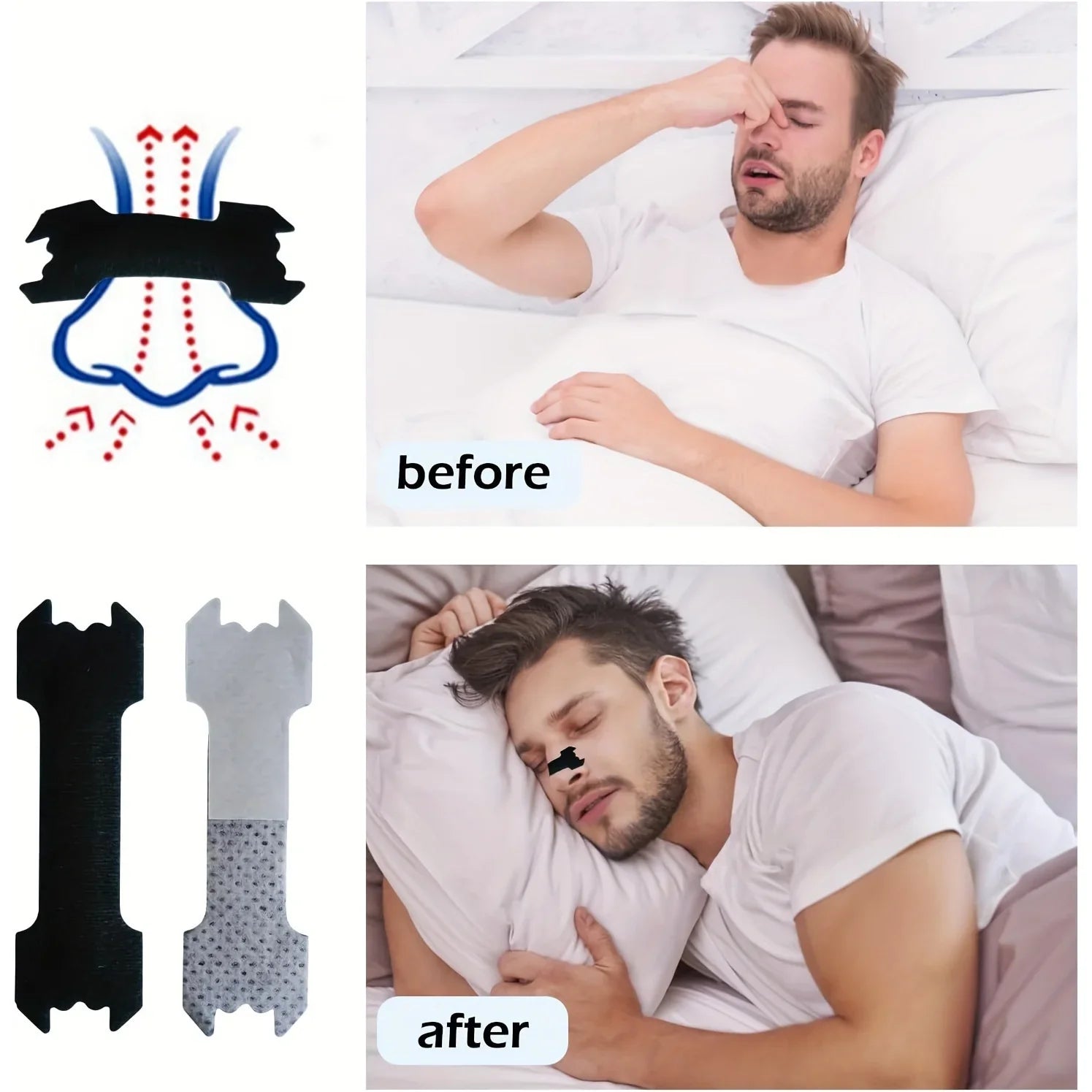 50pcs Black Breathe Right Nasal Strips | Breathable, Comfortable and Reusable for Restful Sleep
