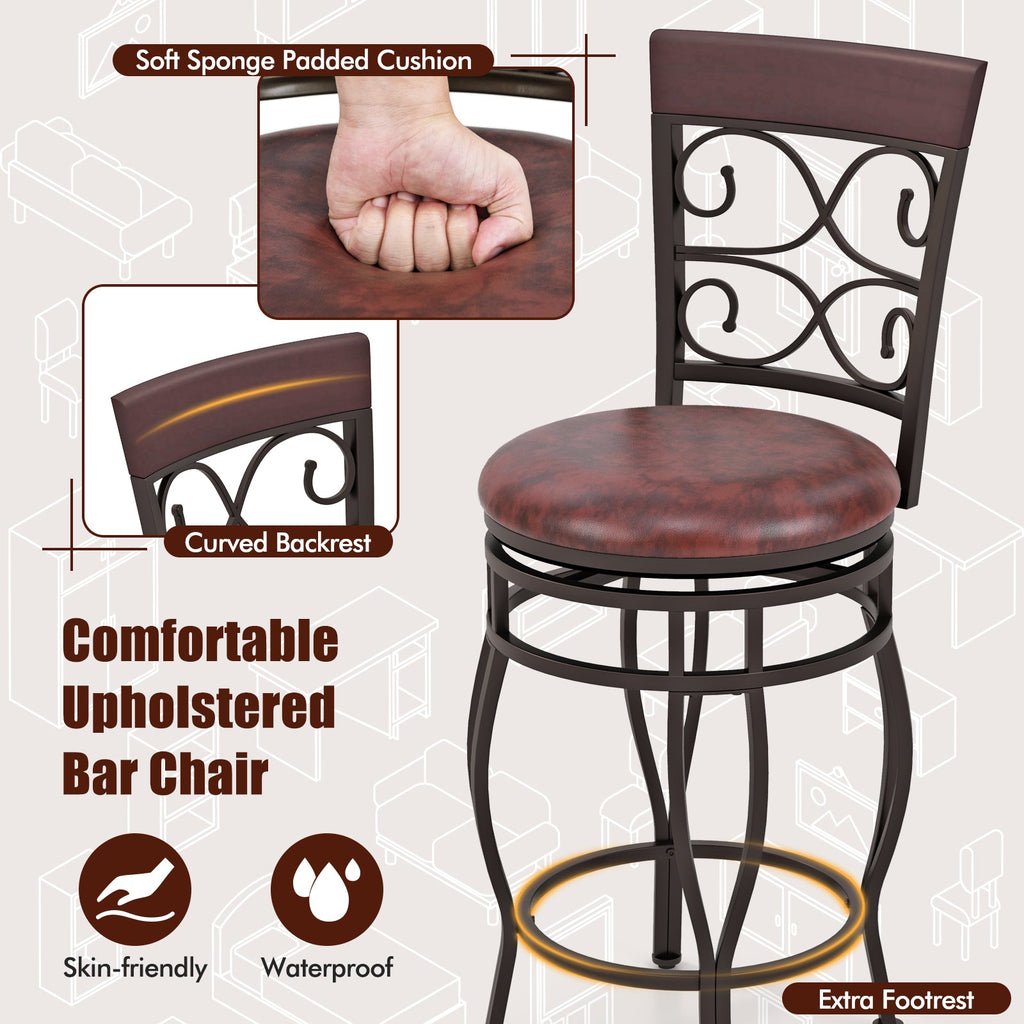 Set of 2 26 Inch Bar Stool with Backrest and Footrest