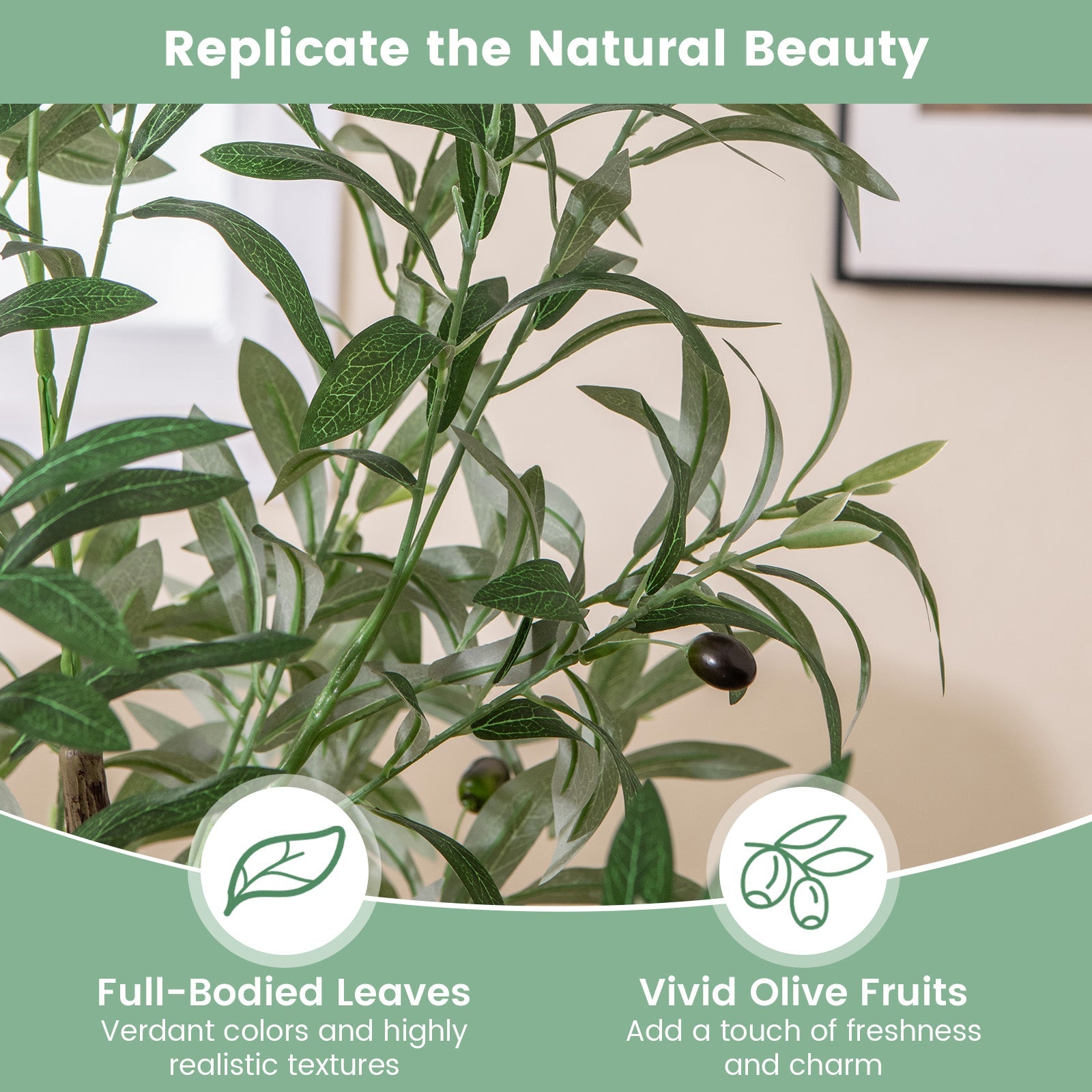 4.5 Feet Tall Artificial Olive Tree Fake Potted Trees with Realistic Fruits-Set of 2