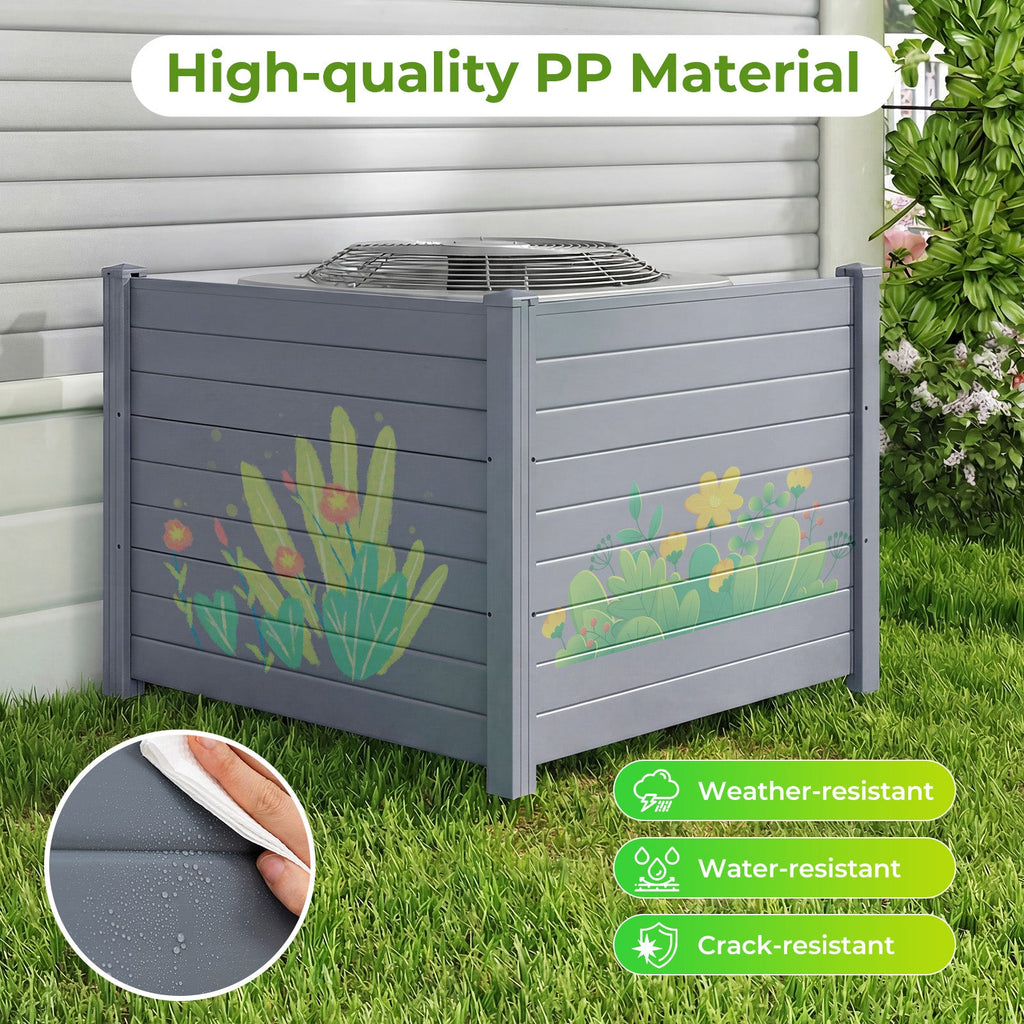 Set of 2 48 x 38 Inch Air Conditioner Fence 2 Panels with Metal Ground Stakes-Gray