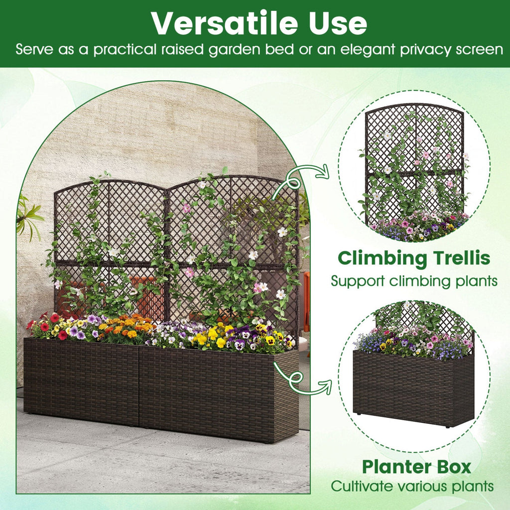 Set of 2 49 Inch Raised Garden Bed with Trellis and Wicker Planter Box