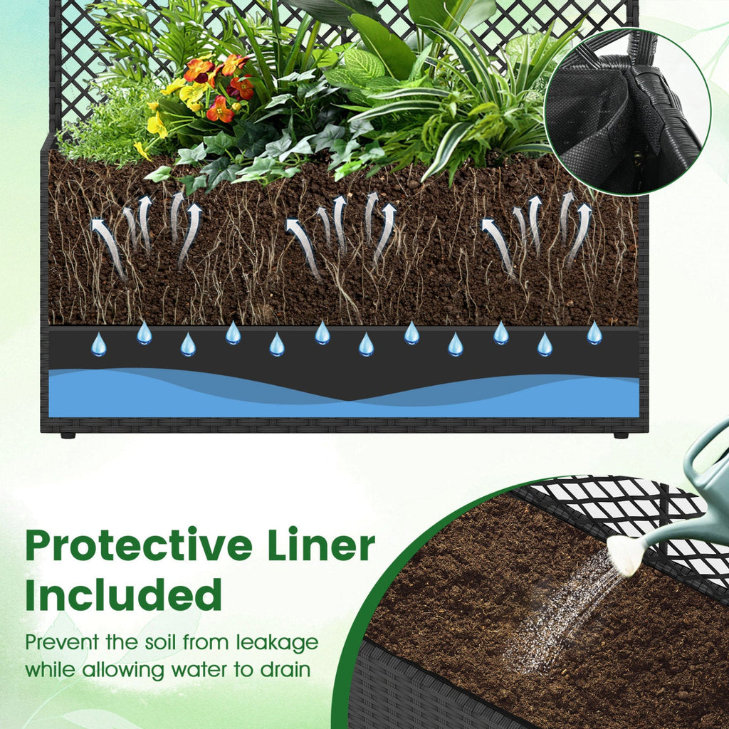 Set of 2 49 Inch Raised Garden Bed with Trellis and Wicker Planter Box