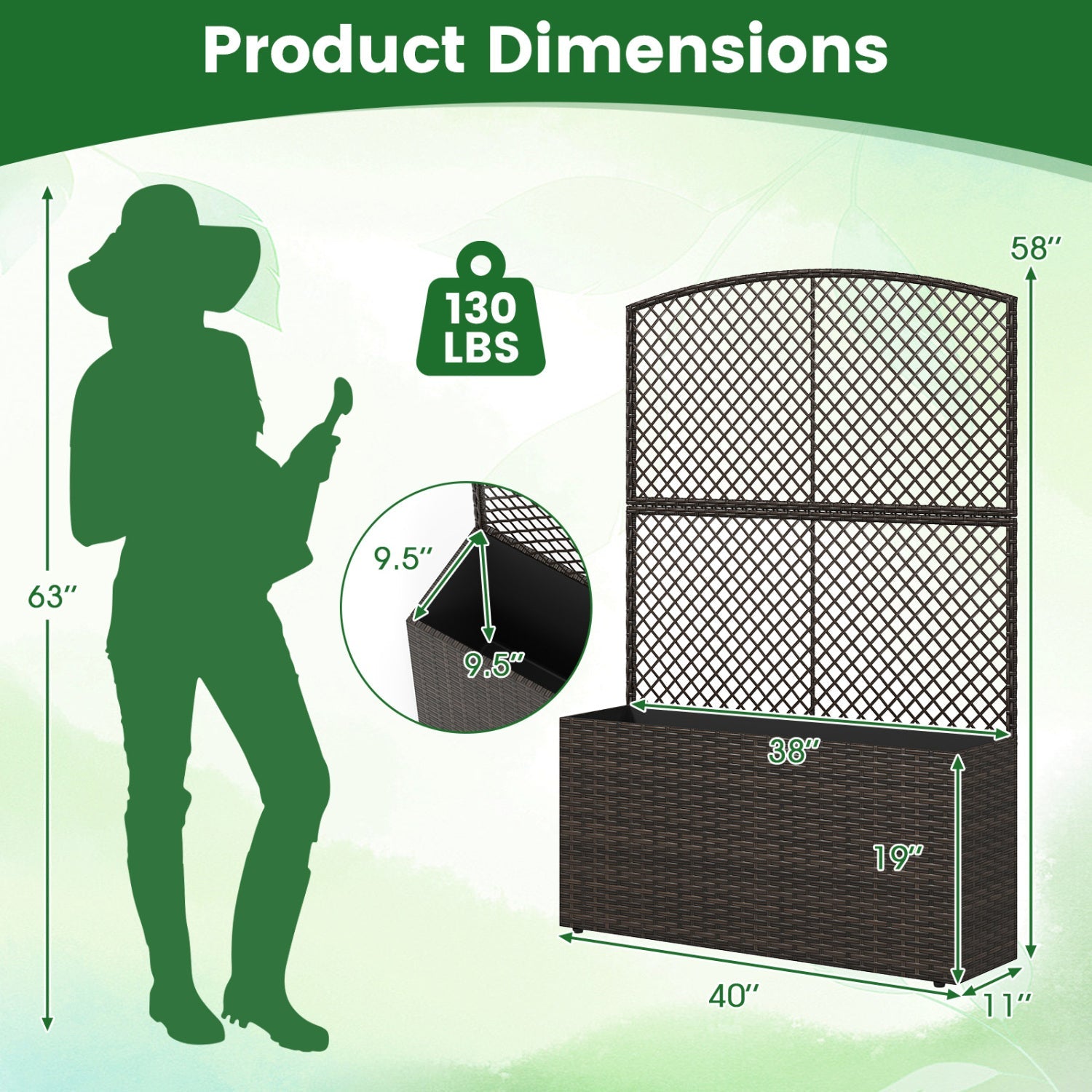 Set of 2 58 Inch Raised Garden Bed with Trellis and Wicker Planter Box