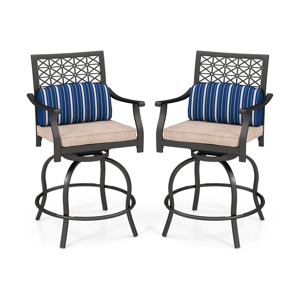 Set of 2 Outdoor Bar Height Chair with Soft Cushions