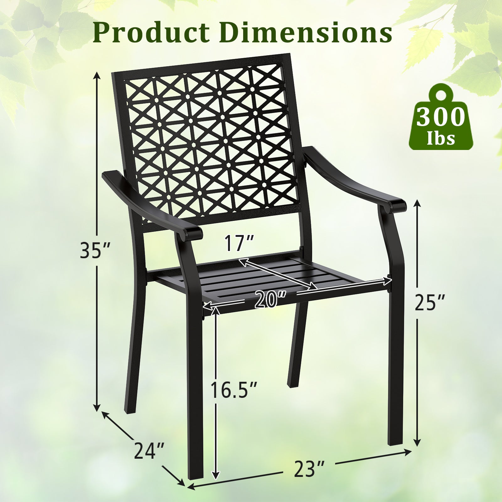 Set of 2 Patio Dining Chairs with Curved Armrests and Reinforced Steel Frame