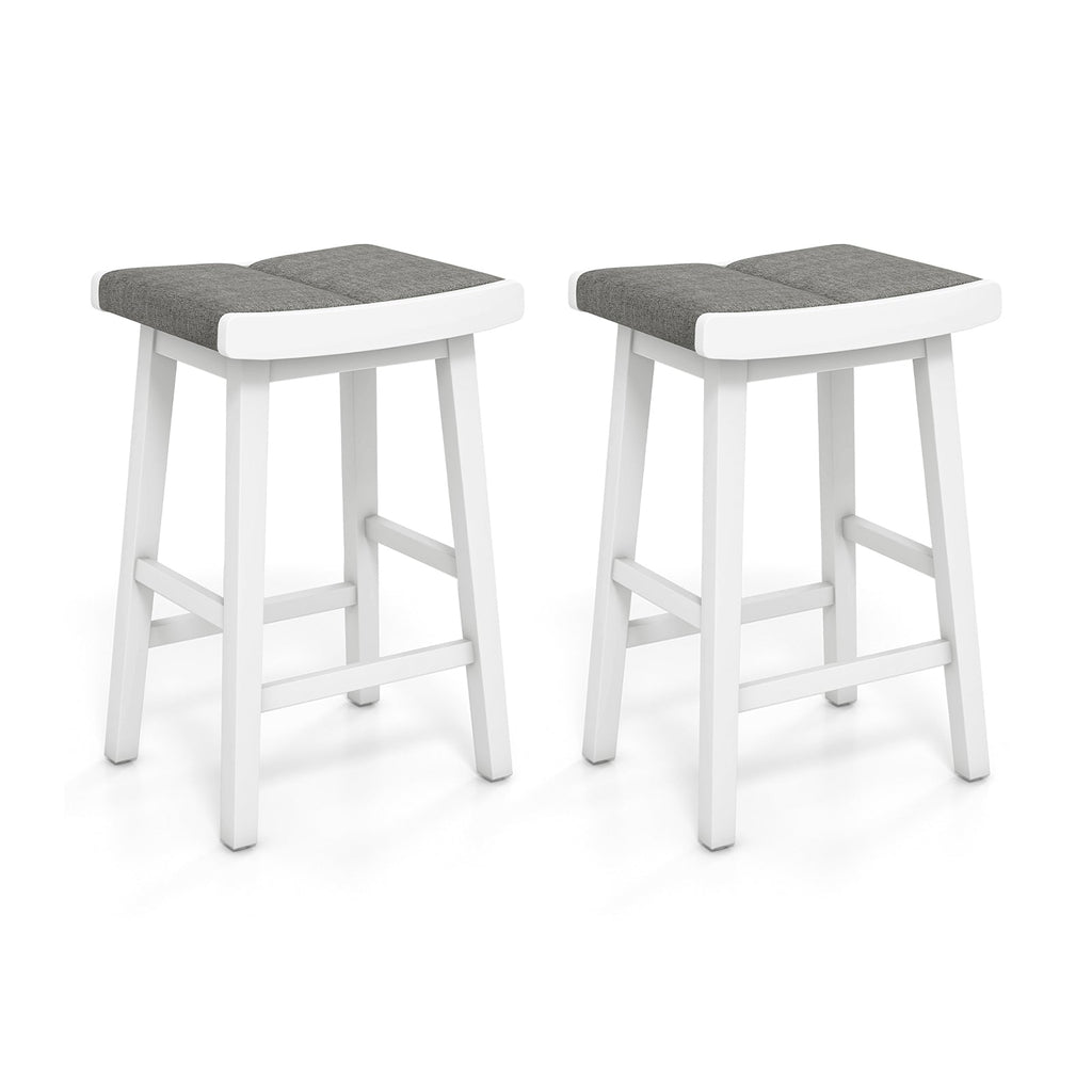2 Pieces 26/31.5 Inch Upholstered Saddle Barstools with Padded Cushions
