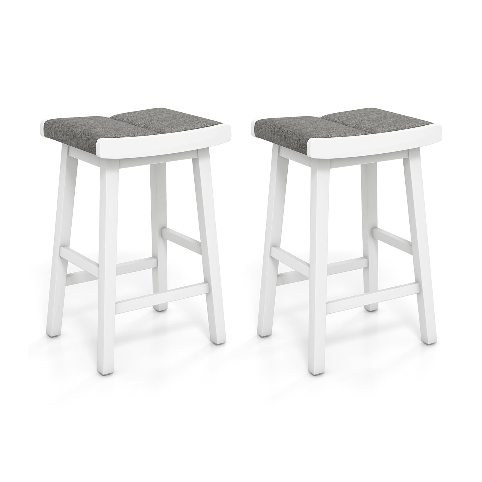 2 Pieces 26/31.5 Inch Upholstered Saddle Barstools with Padded Cushions