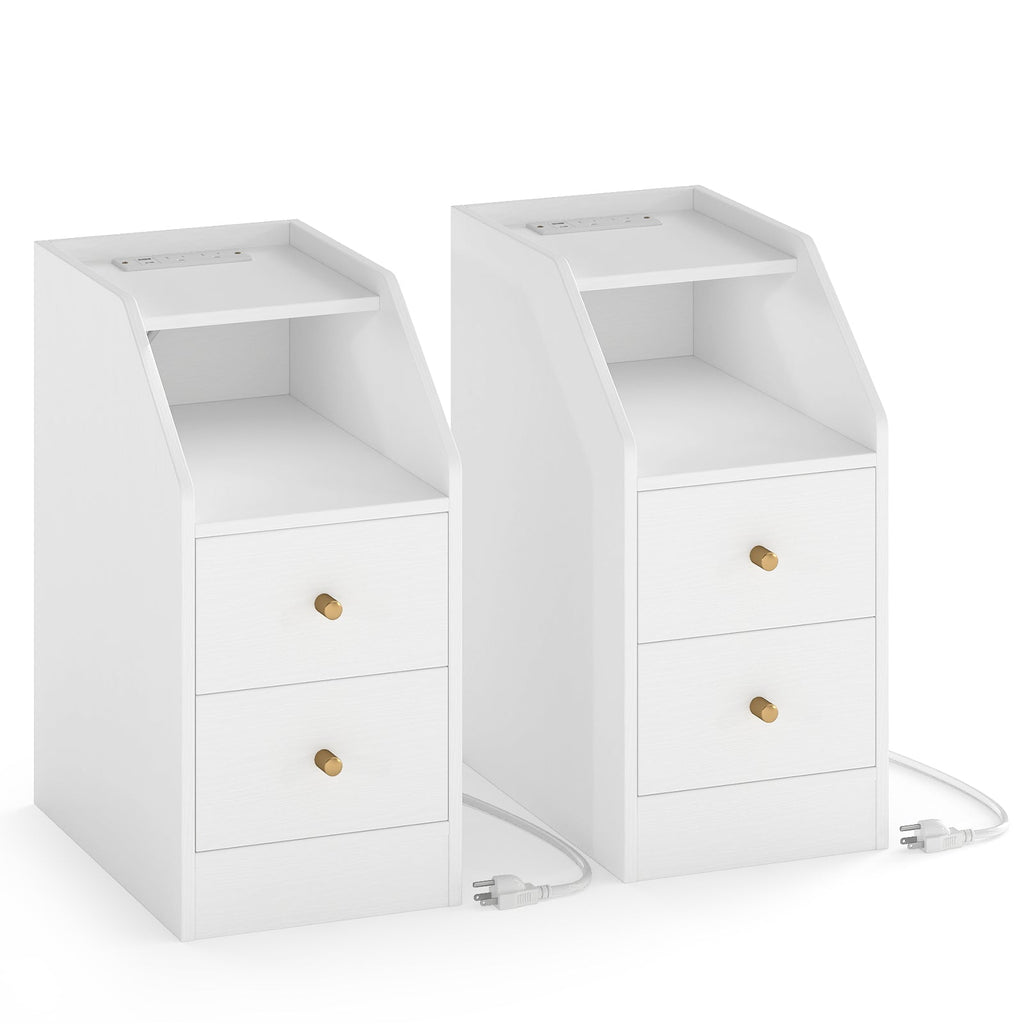 Set of 2 Side End Tables with Charging Station Sofa Couch Tables with Shelf Drawers