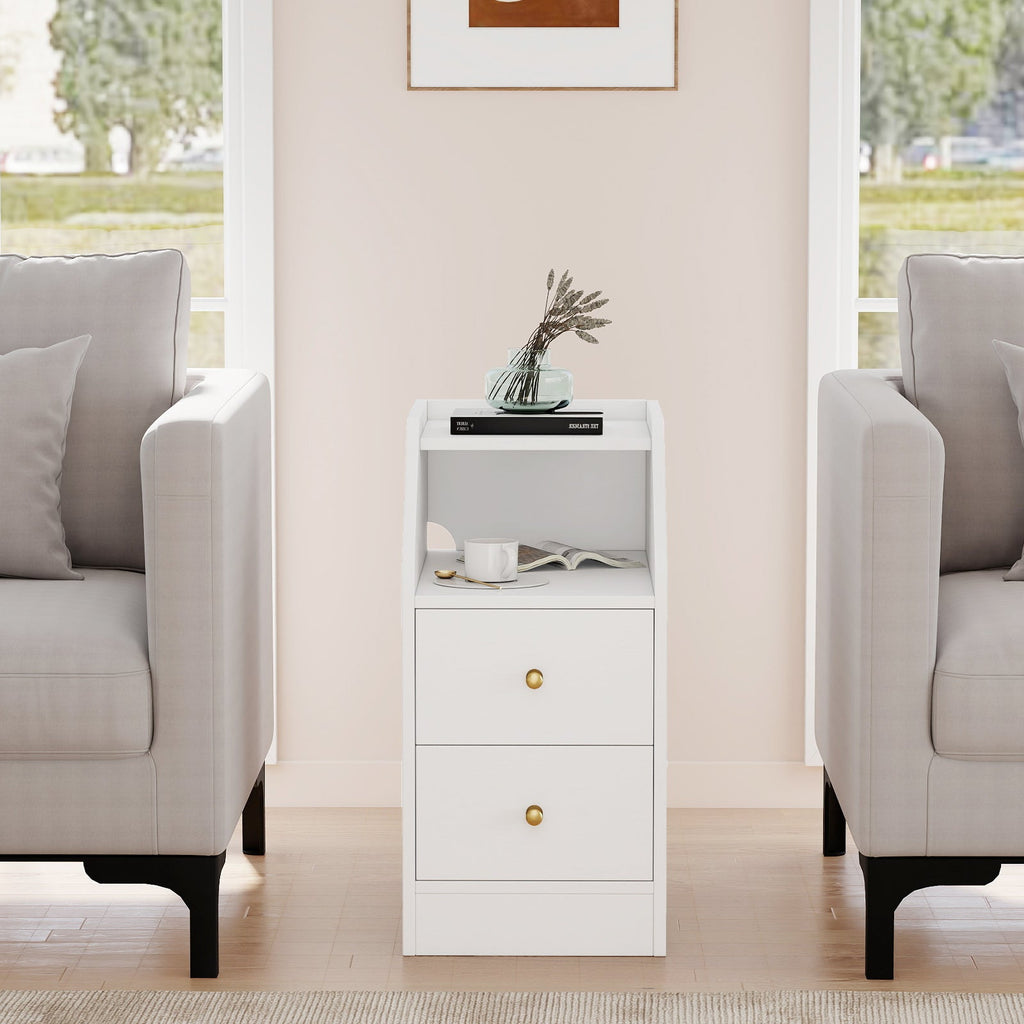 Set of 2 Side End Tables with Charging Station Sofa Couch Tables with Shelf Drawers