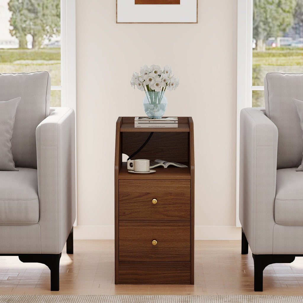 Set of 2 Side End Tables with Charging Station Sofa Couch Tables with Shelf Drawers