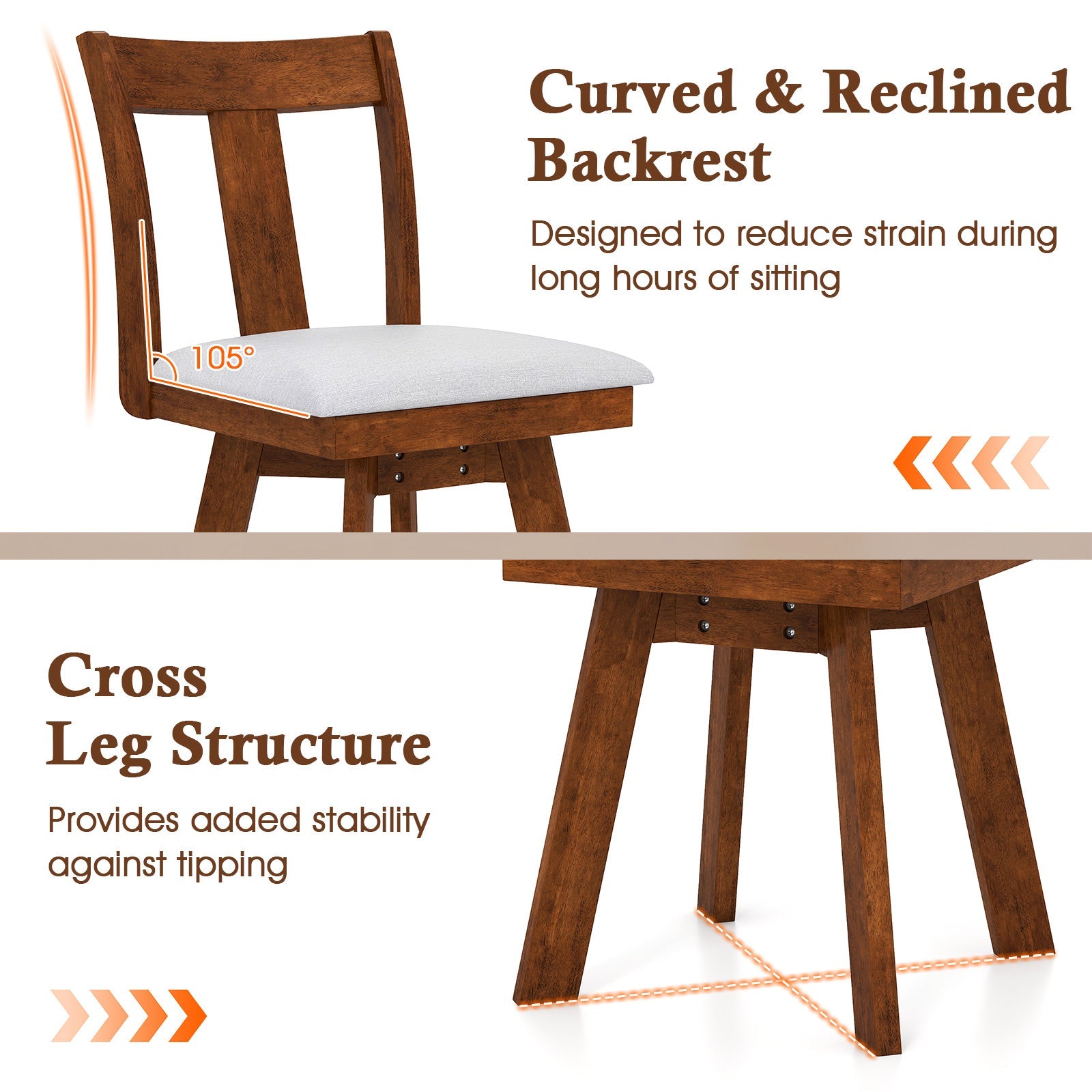 Set of 2 Swivel Dining Room Chairs with Rubber Wood Frame-Walnut