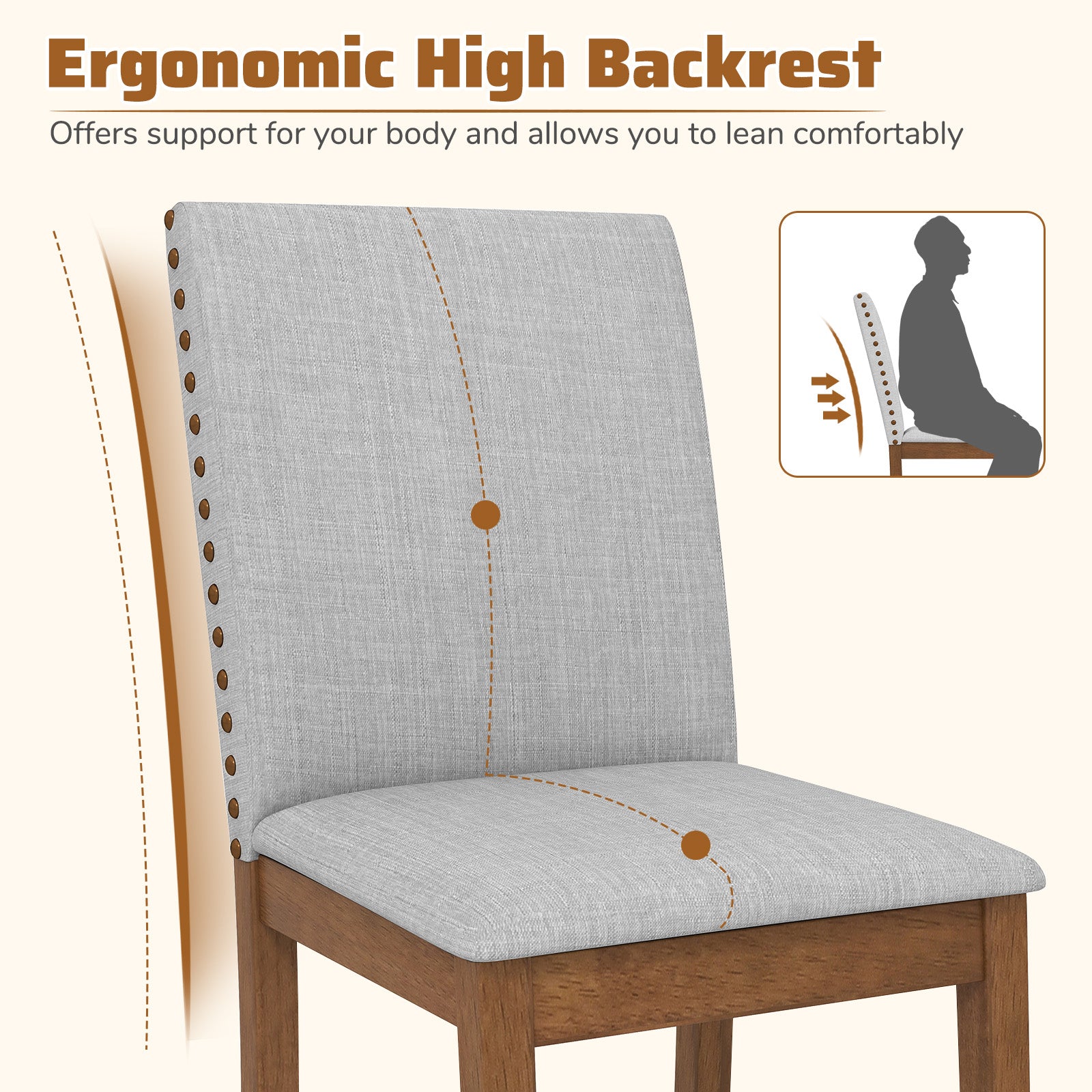 Set of 2 Upholstered Dining Chairs with Padded Seat for Living Room-Walnut