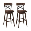 Set of 2 Wooden Swivel Bar Stools with Open X Back and Footrest
