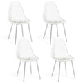 Set of 4 Dining Chairs Modern Plastic Shell Side Chair with Clear Seat and Wood Legs-Silver