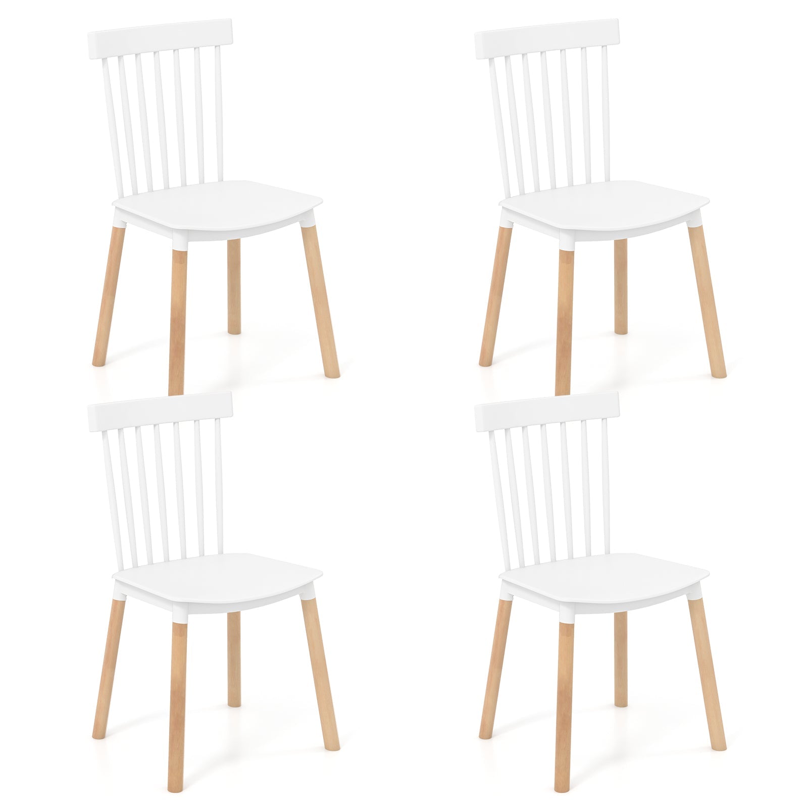 Set of 4 Windsor Dining Chairs with Spindle Backs and Curved Seats