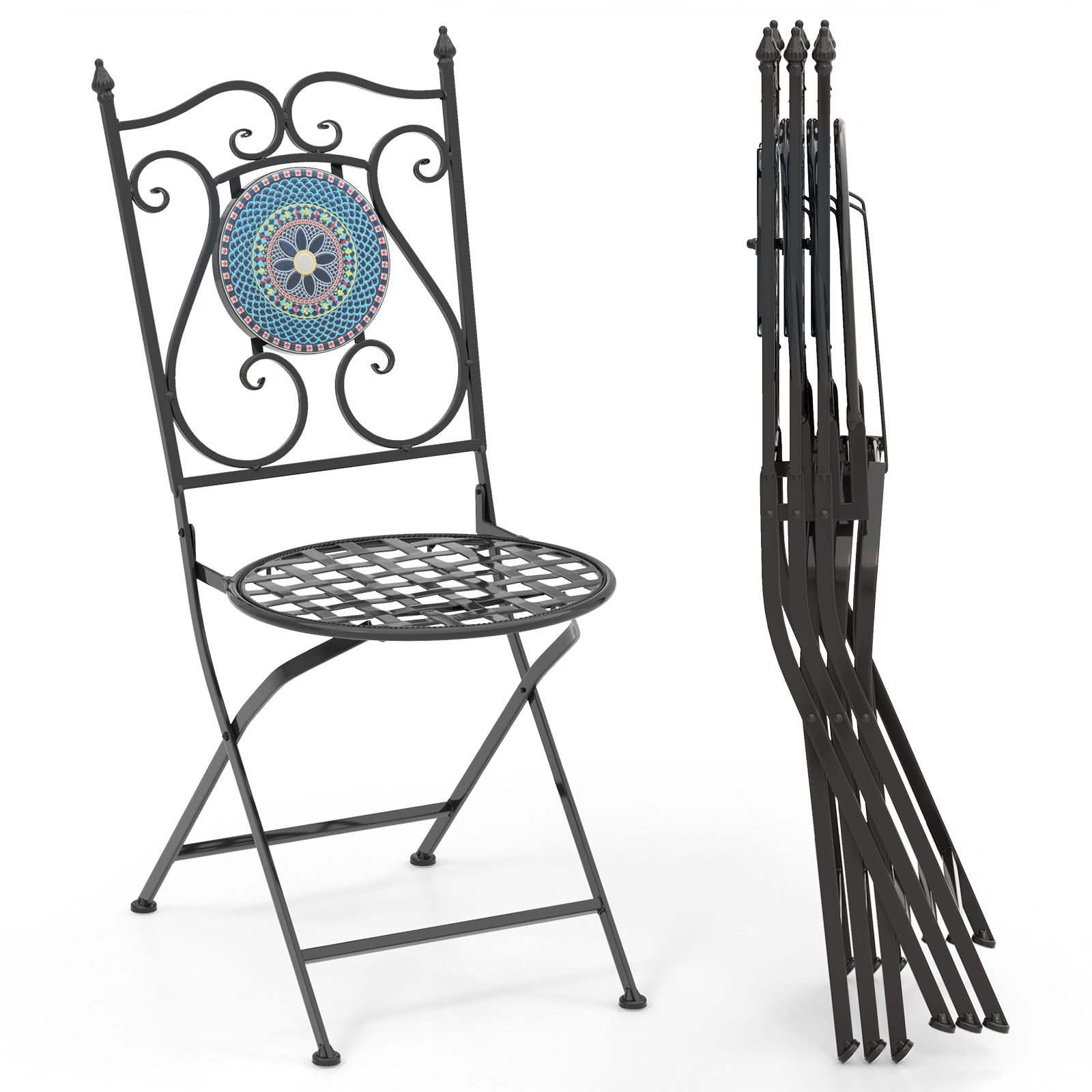 Set of 2 Mosaic Chairs for Patio Metal Folding Chairs