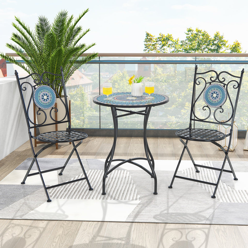 Set of 2 Mosaic Chairs for Patio Metal Folding Chairs