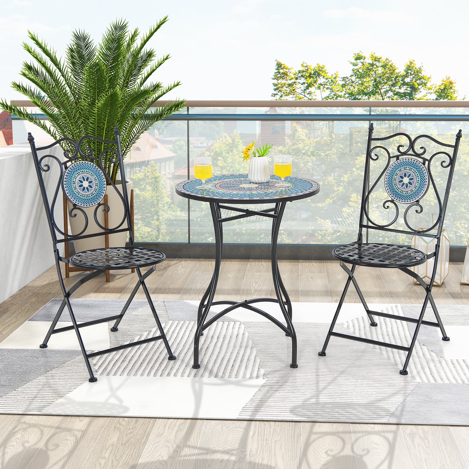 Set of 2 Mosaic Chairs for Patio Metal Folding Chairs