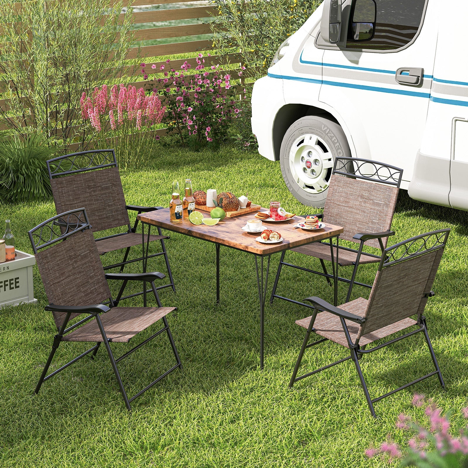 Set of 4 Patio Folding Chairs Set Dining Chairs with Armrests