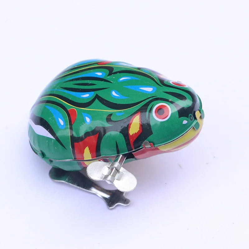 Classic Tin Wind-Up Jumping Iron Frog Toy | Vintage Clockwork Toy for Kids