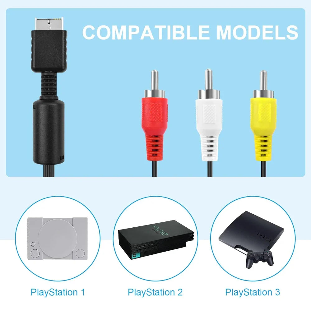 AV to RCA Composite Cable for PS2 PS3 | 6ft Replacement Cord