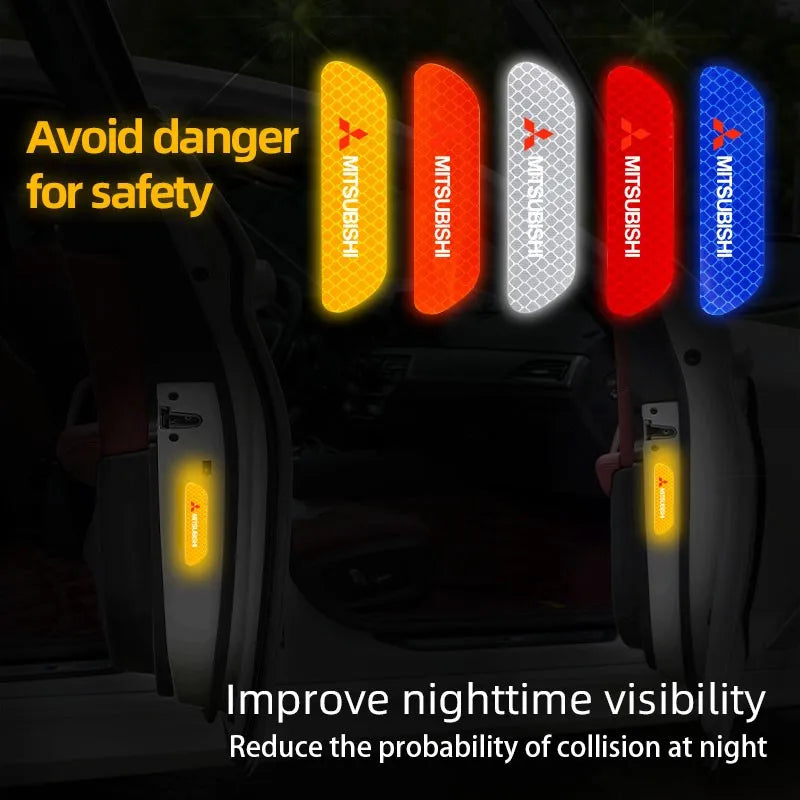 4Pcs Car Door Safety Warning Sticker Reflective Mark Decal | For Mitsubishi Lancer Ralliart ASX Mirage Pajero Xpander Attrage L200