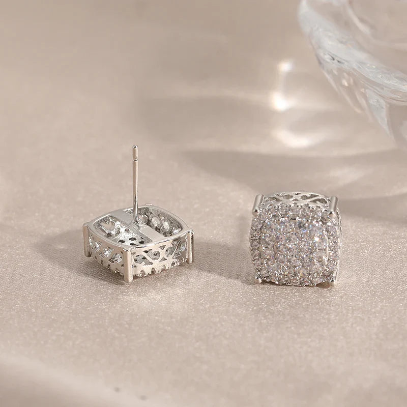 Square Cubic Zirconia Stud Earrings | Vintage Style for Women and Men