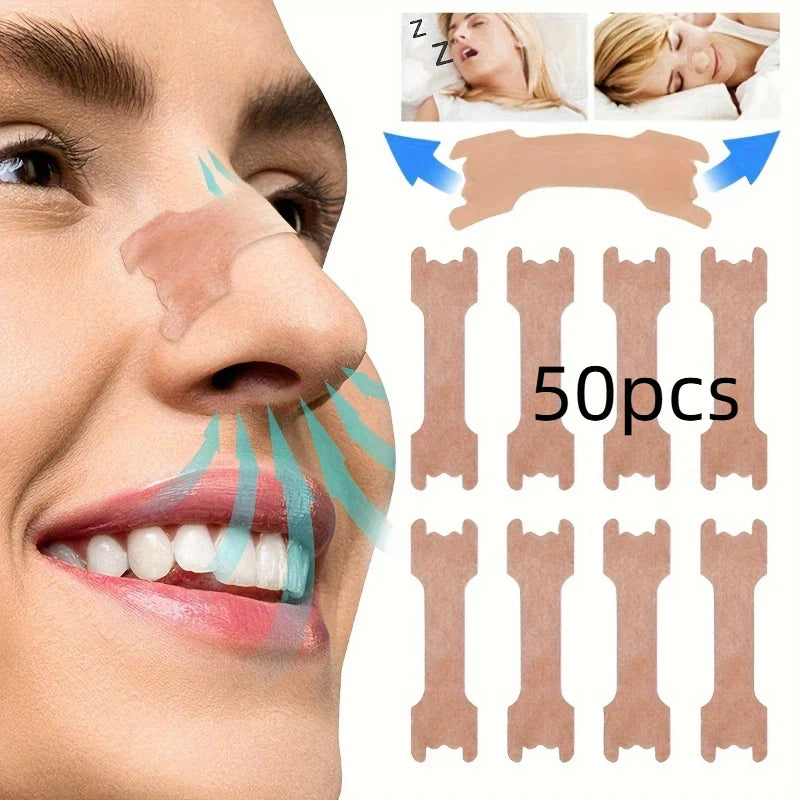 50pcs Anti Snoring Strips for Adults | Hypoallergenic Nasal Strips for Quiet Sleep