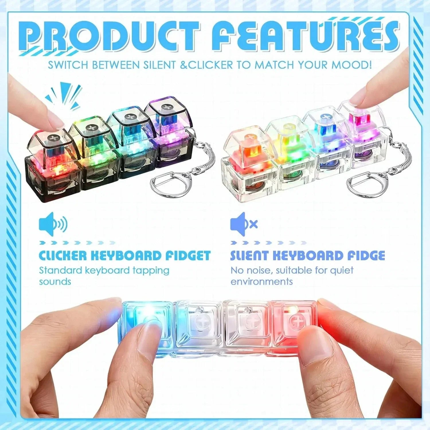 Clickable LED Keychain Fidget Toy | Light-Up Stress Relief Desk Accessory