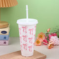 710ml Bow Reusable Party Cups with Straw Lid | Cute Plastic Tumbler for Juice, Coffee, and Tea