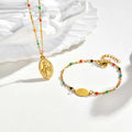 Bohemian Colored Virgin Oval Necklace | Gold Plated Stainless Steel Rosary Jewelry