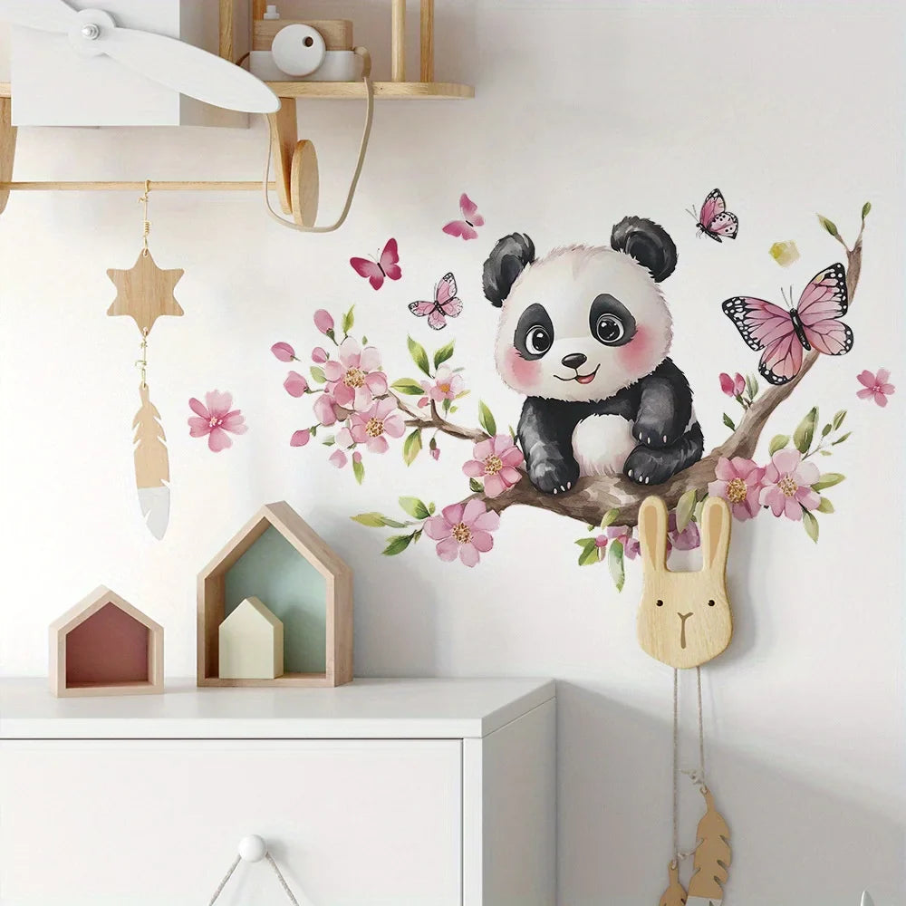 Panda Cherry Blossom Wall Sticker | PVC Self-Adhesive Decal for Bedroom Living Room