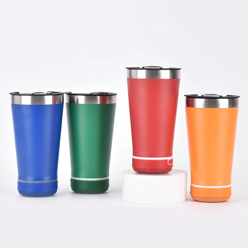 Bluetooth Speaker Coffee Cup | 16oz Insulated Vacuum Flask with Wireless Sound