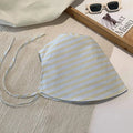 Women's Large Brim Foldable Bucket Hat with Chin Strap | Korean Style Striped Panama Sun Hat