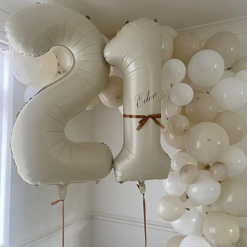 Cream Foil Number Balloons 1-9 Set | Large Digital Birthday Party Decor